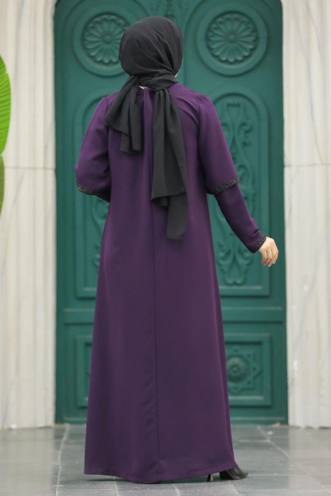 Neva Style - Plum Color Plus Size Turkish Abaya 10091MU - 4