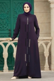 Neva Style - Plum Color Plus Size Turkish Abaya 616MU - Thumbnail