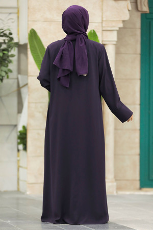 Neva Style - Plum Color Plus Size Turkish Abaya 62537MU - Thumbnail