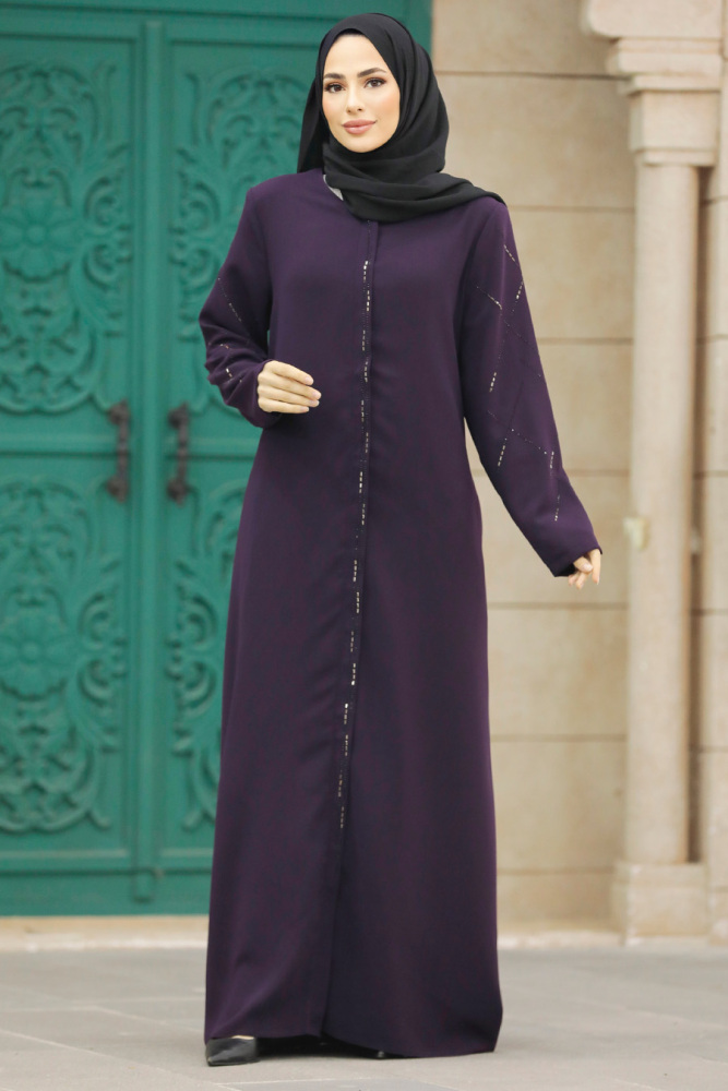 Plum Color Plus Size Turkish Abaya 625MU - 2