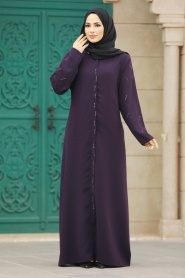 Neva Style - Plum Color Plus Size Turkish Abaya 625MU - Thumbnail