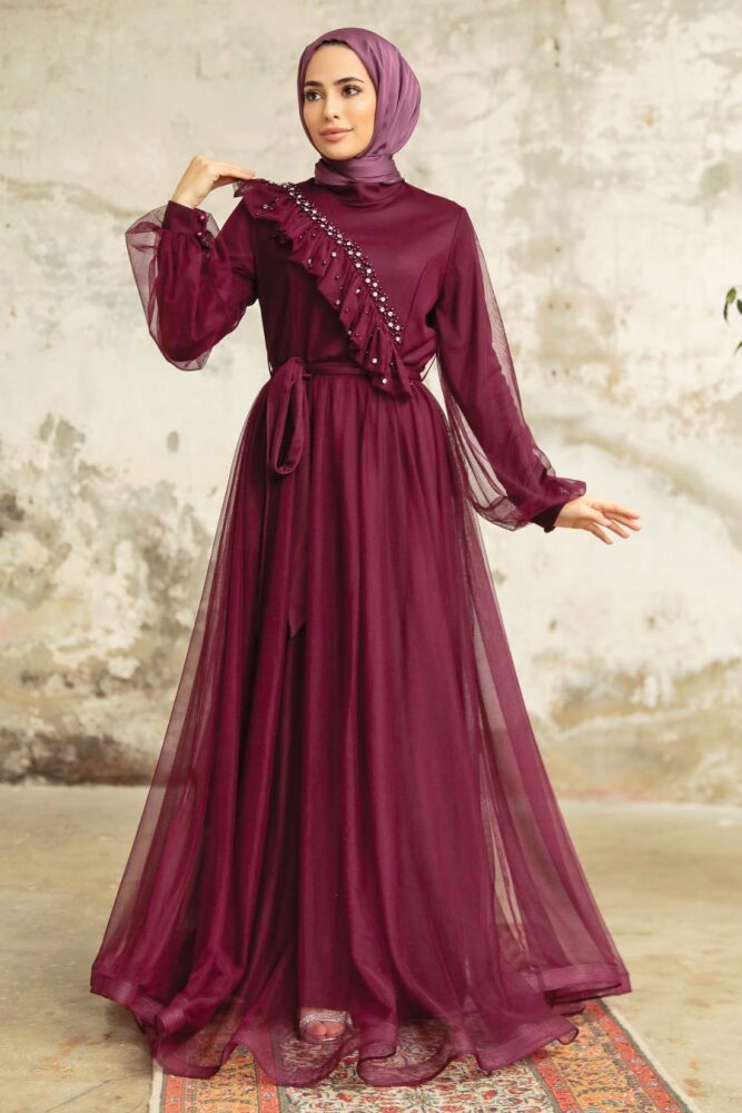 Neva Style - Plum Color Tukish Modest Bridesmaid Dress 25841MU - 2