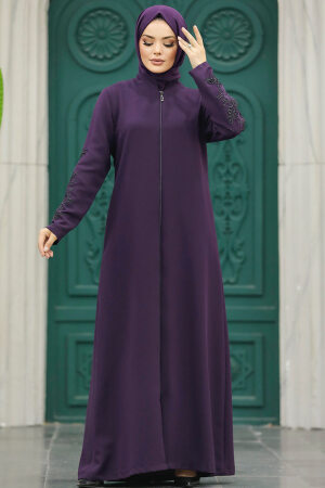 Neva Style - Plum Color Women Turkish Abaya 10081MU - 5