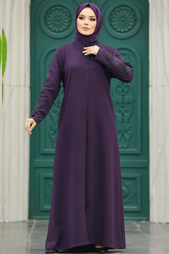 Neva Style - Plum Color Women Turkish Abaya 10081MU - 6