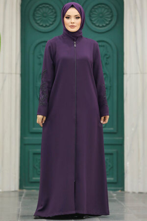 Neva Style - Plum Color Women Turkish Abaya 10081MU - Thumbnail