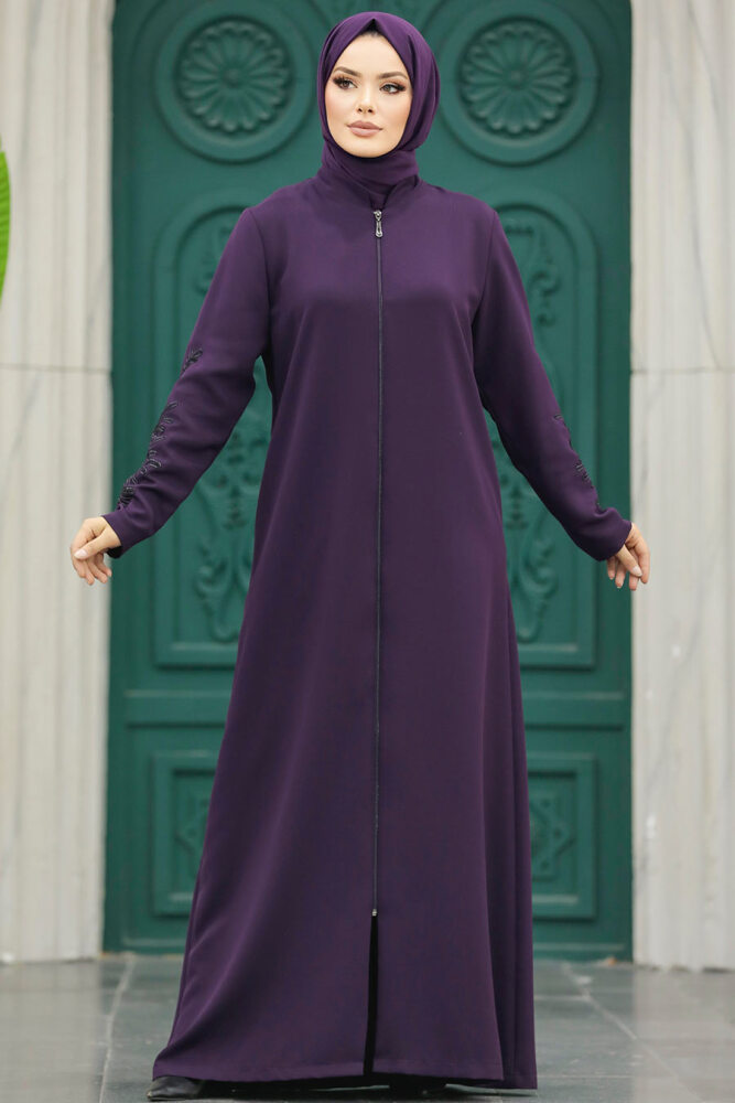 Neva Style - Plum Color Women Turkish Abaya 10081MU - 3