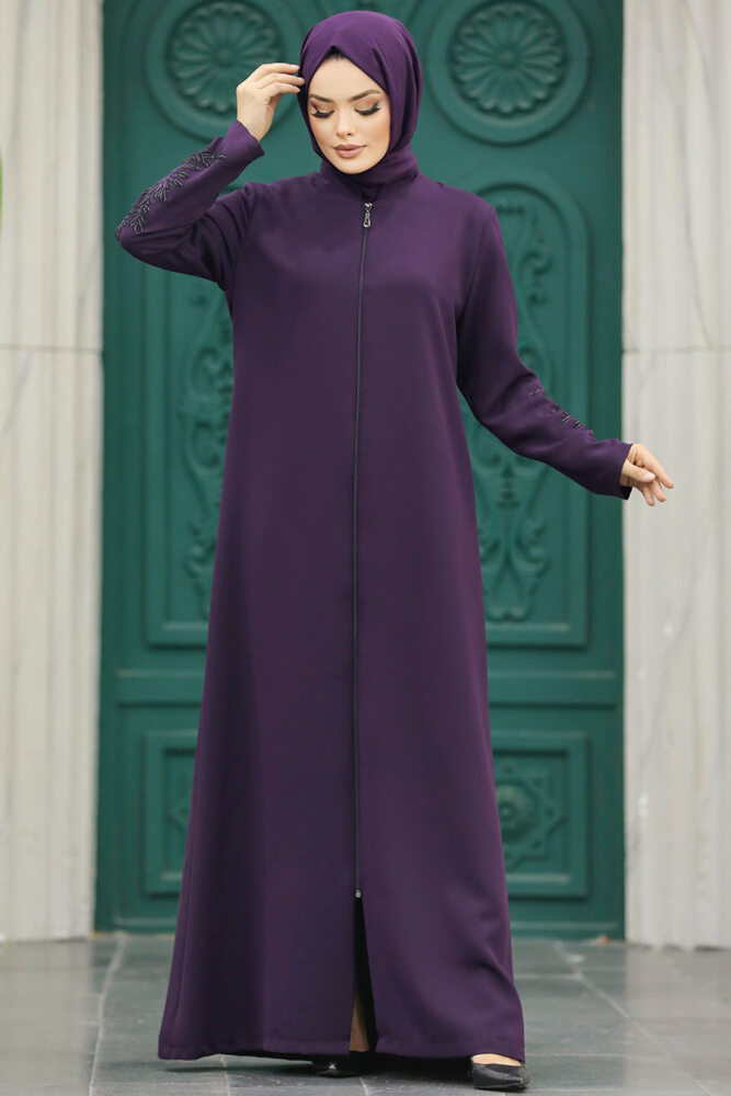 Neva Style - Plum Color Women Turkish Abaya 10081MU - 2