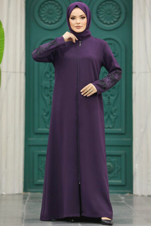 Neva Style - Plum Color Women Turkish Abaya 10081MU - Thumbnail