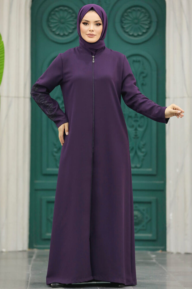 Neva Style - Plum Color Women Turkish Abaya 10081MU - 4