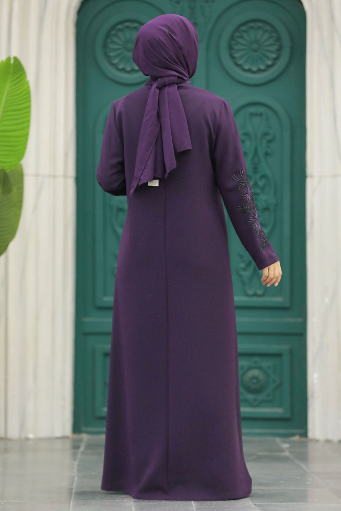 Neva Style - Plum Color Women Turkish Abaya 10081MU - 8