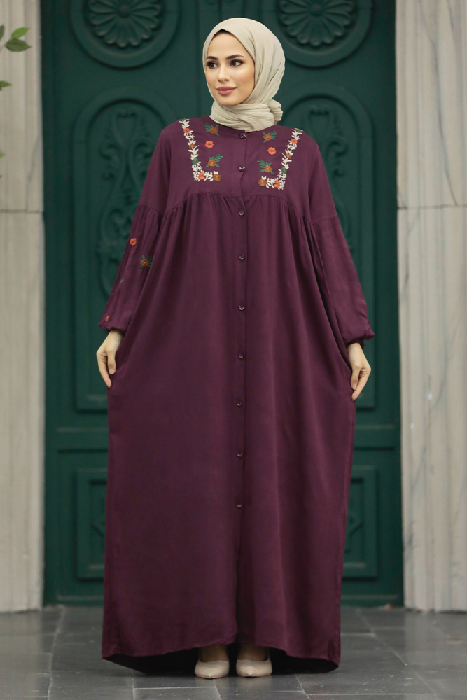Plum Color Women Turkish Abaya 8925MU - 1