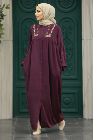 Plum Color Women Turkish Abaya 8925MU - 2