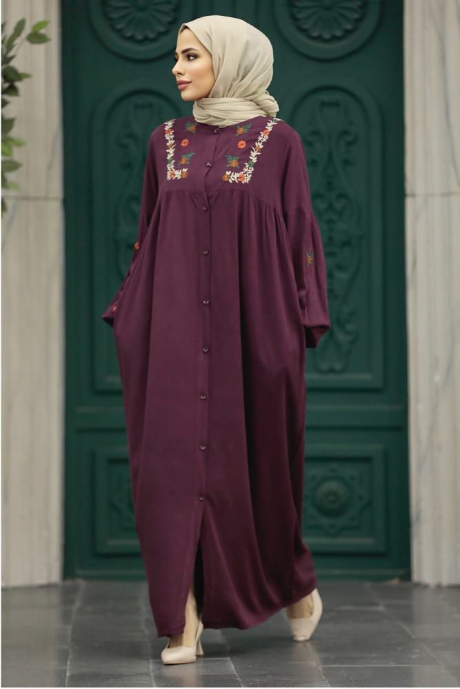 Plum Color Women Turkish Abaya 8925MU - 2