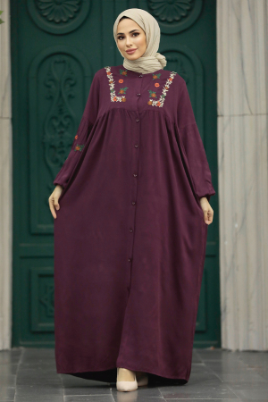 Plum Color Women Turkish Abaya 8925MU - 3