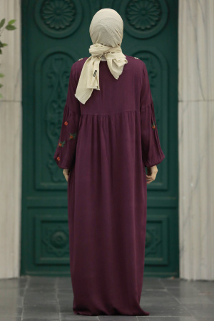 Plum Color Women Turkish Abaya 8925MU - 4
