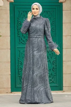 Plus Size Anthracite Islamic Engagement Gown 2323ANT - 1