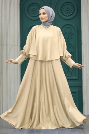 Plus Size Beige Hijab Wedding Gown 6051BEJ - 1