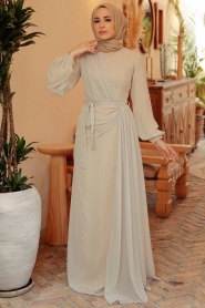 Neva Style - Plus Size Beige Modest Wedding Dress 5711BEJ - Thumbnail