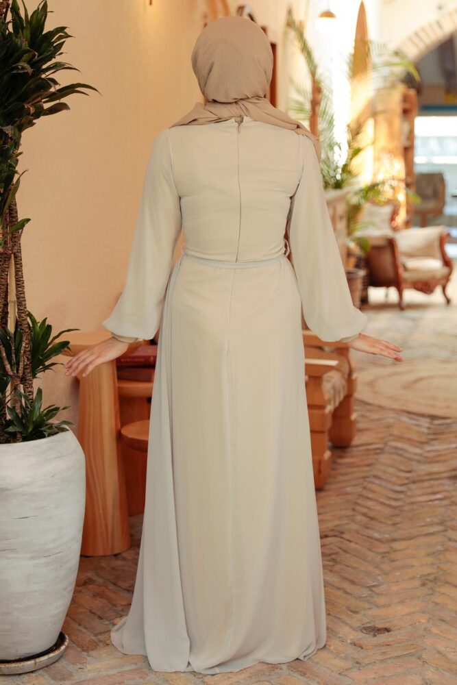 Neva Style - Plus Size Beige Modest Wedding Dress 5711BEJ - 2