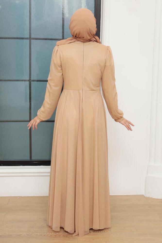 Neva Style - Plus Size Beige Muslim Prom Dress 50151BEJ - 2