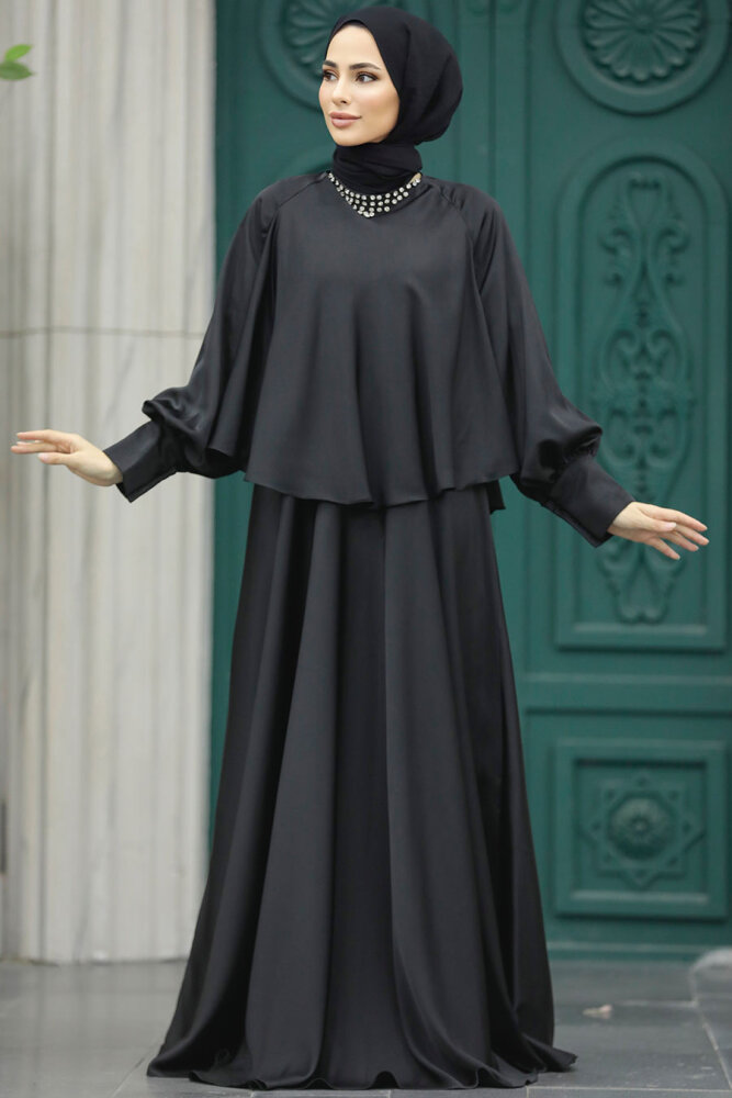 Plus Size Black Hijab Wedding Gown 6051S - 3