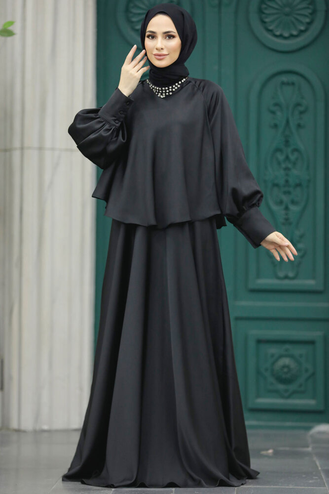 Plus Size Black Hijab Wedding Gown 6051S - 2