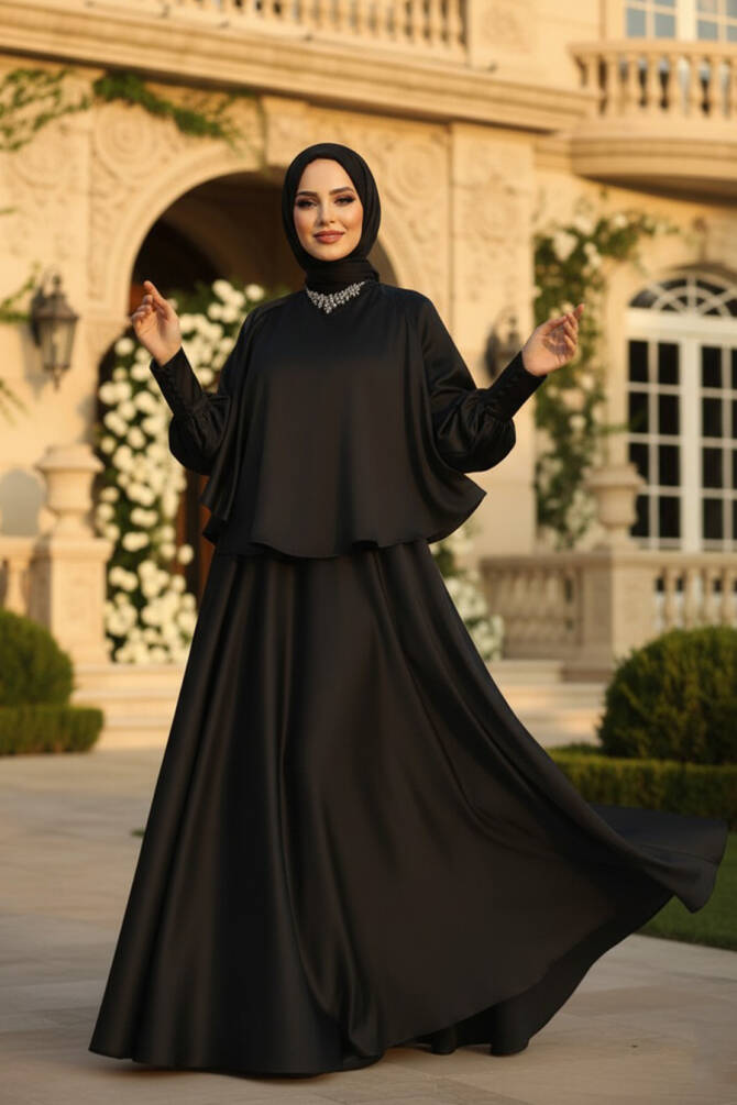 Plus Size Black Hijab Wedding Gown 6051S - 1
