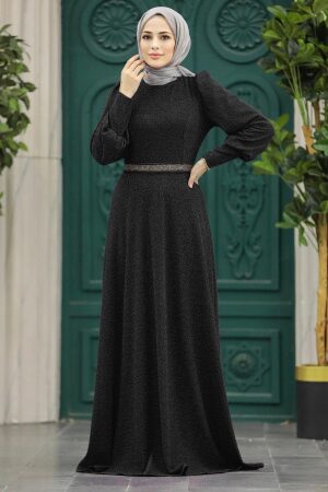 Plus Size Black Islamic Bridesmaid Dress 22172S - 1