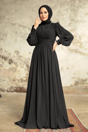 Plus Size Black Islamic Clothing Evening Dress 21940S - 1