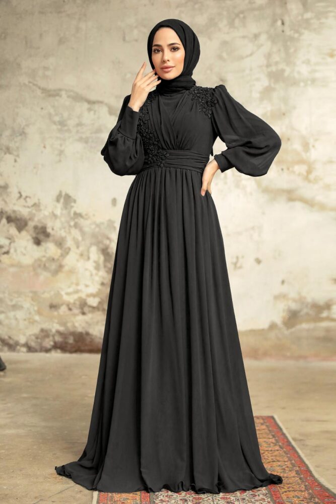 Plus Size Black Islamic Clothing Evening Dress 21940S - 1