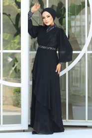 Neva Style - Plus Size Black Islamic Clothing Evening Dress 22201S - Thumbnail