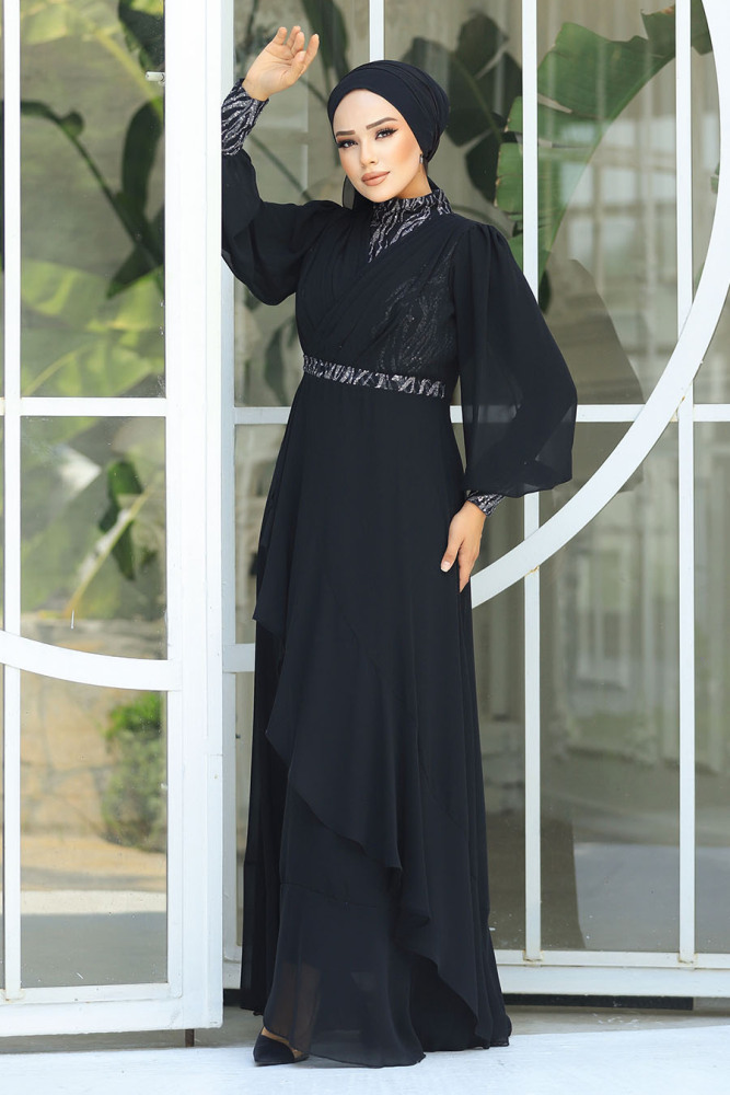 Plus Size Black Islamic Clothing Evening Dress 22201S - 2