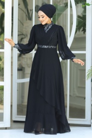 Neva Style - Plus Size Black Islamic Clothing Evening Dress 22201S - Thumbnail