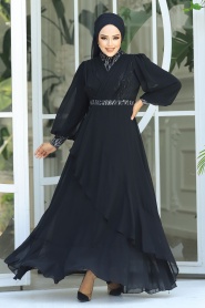 Neva Style - Plus Size Black Islamic Clothing Evening Dress 22201S - Thumbnail