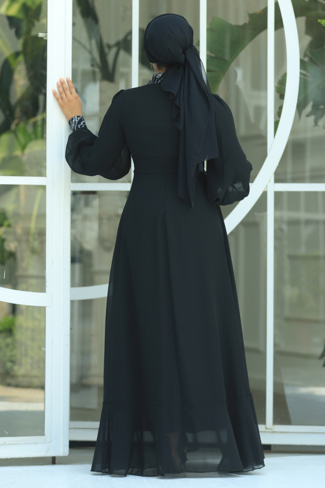 Plus Size Black Islamic Clothing Evening Dress 22201S - 5