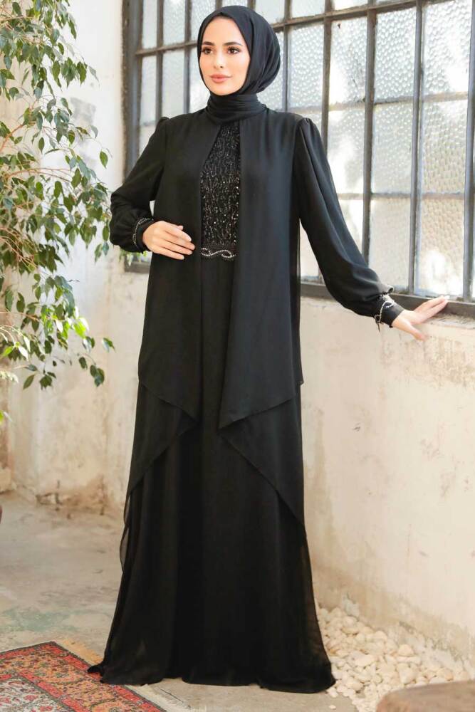 Neva Style - Plus Size Black Islamic Evening Dress 25765S - 2
