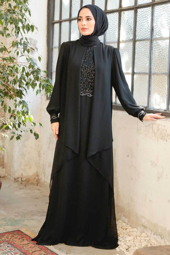 Neva Style - Plus Size Black Islamic Evening Dress 25765S - 3