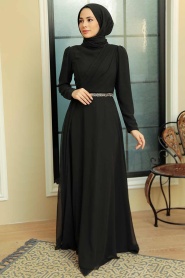 Neva Style - Plus Size Black Islamic Long Sleeve Dress 5737S - Thumbnail