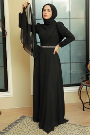 Neva Style - Plus Size Black Islamic Long Sleeve Dress 5737S - Thumbnail