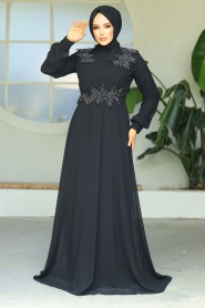 Neva Style - Plus Size Black Modest Islamic Clothing Evening Dress 22113S - Thumbnail