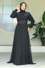 Neva Style - Plus Size Black Modest Islamic Clothing Evening Dress 22113S - Thumbnail