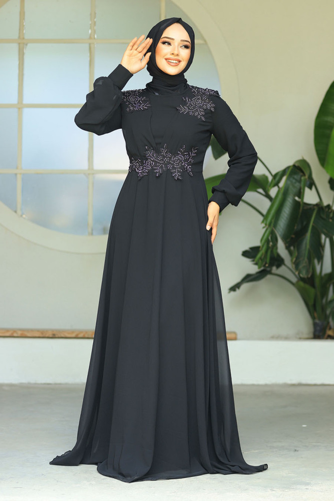 Neva Style - Plus Size Black Modest Islamic Clothing Evening Dress 22113S - 2