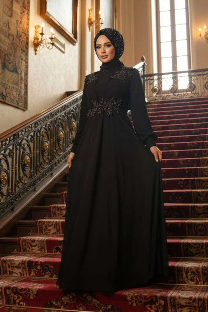 Plus Size Black Modest Islamic Clothing Evening Dress 22113S - 1