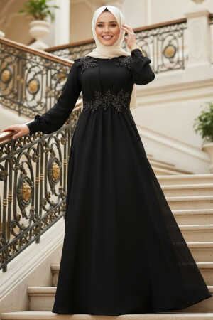Plus Size Black Modest Islamic Clothing Evening Dress 22113S - 1