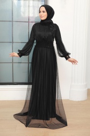 Neva Style - Plus Size Black Modest Islamic Clothing Prom Dress 56520S - Thumbnail