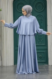 Neva Style - Plus Size Blue Hijab Wedding Gown 6051M - Thumbnail