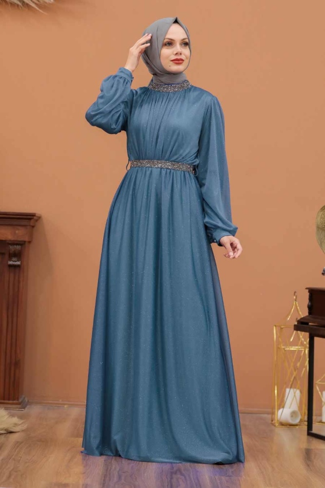 Neva Style - Plus Size Blue Muslim Wedding Dress 5501M - 1