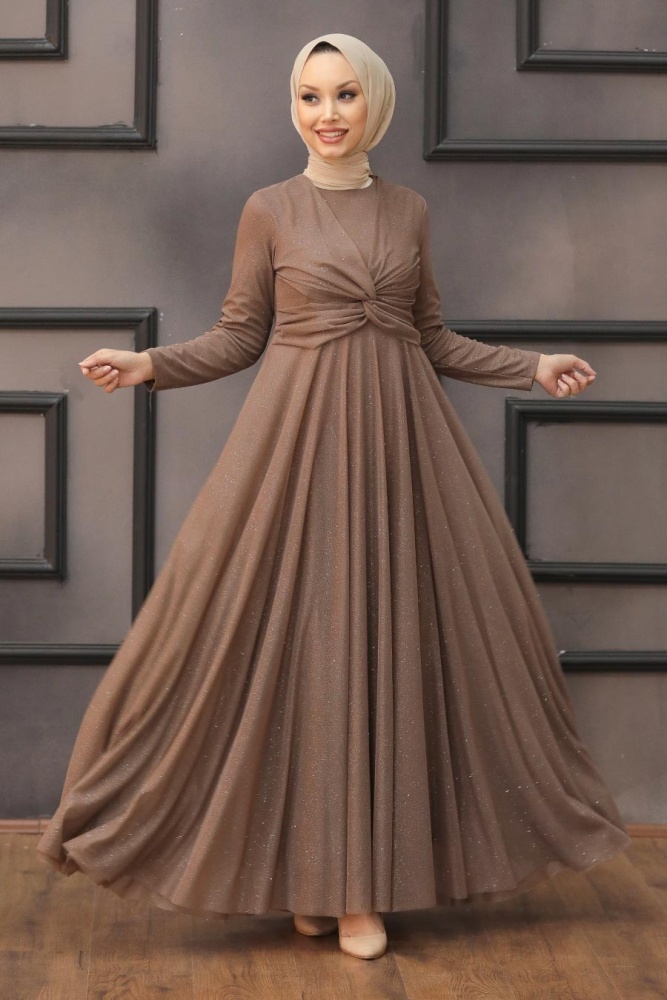 Neva Style - Plus Size Brown Islamic Clothing Evening Dress 5397KH - 1