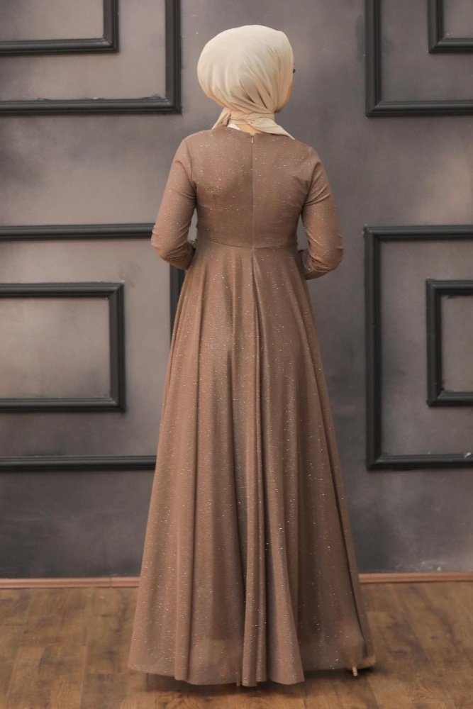 Neva Style - Plus Size Brown Islamic Clothing Evening Dress 5397KH - 2