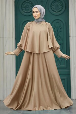 Plus Size Camel Hijab Wedding Gown 6051C - 1